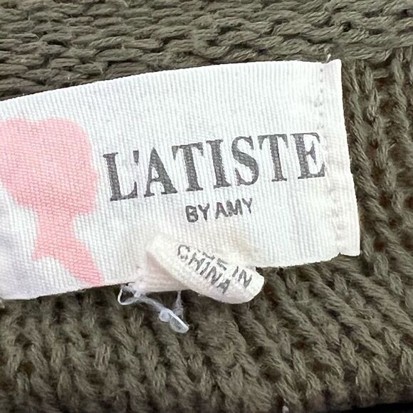 Latiste by Amy Womens Sweater Tunic Top Long Sleeve Cable Knit Army Green Small - Picture 2 of 7